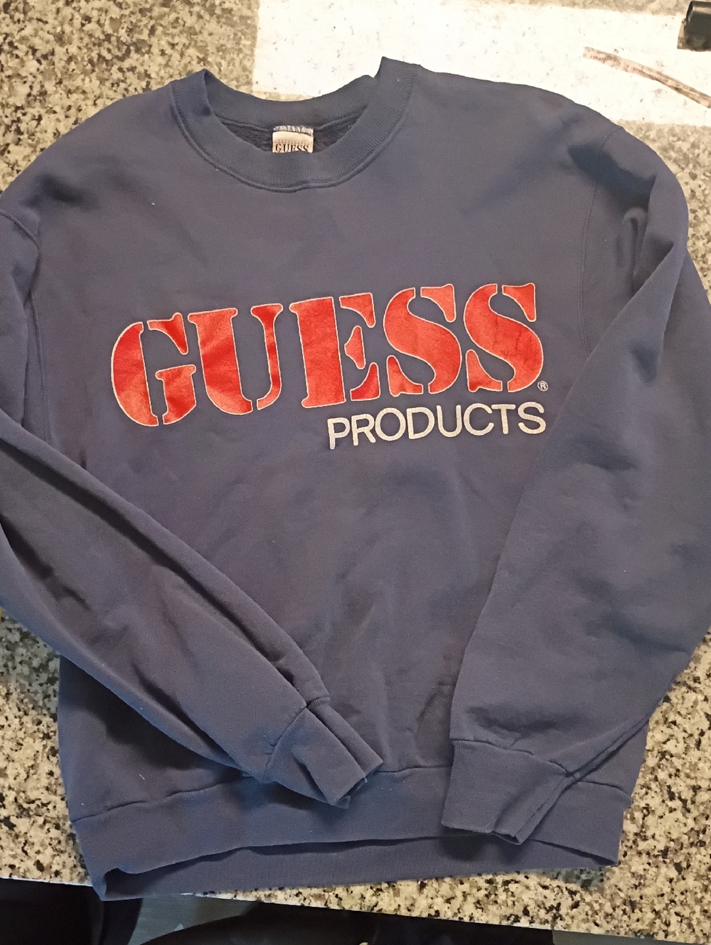 Vintage 90s GUESS Navy Crewneck Sweatshirt with Red Logo